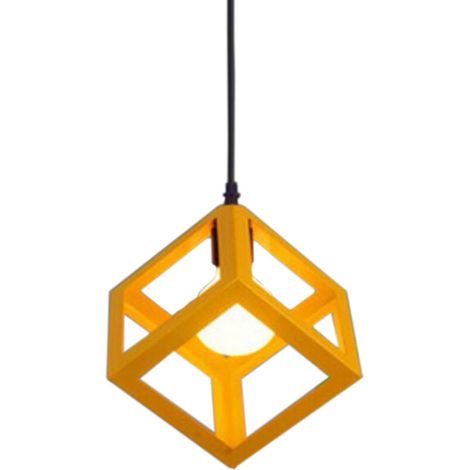 Suspension Luminaire Moderne Lustre Forme Cube Lampe de Plafon de Style Géométrique en Métal E27 Plafonnier pour Chambre Salon Restaurant - 16CM, Jaune BLOW (1/5)