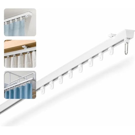 1 Pièce Rail de Rideau Sans Perforation en Alliage d'Aluminium Blanc, Largeur Supérieure 1.8 cm, Rail Simple pour Chambre et Dortoir (1/5)