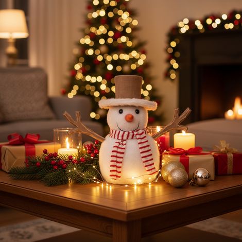 Pupazzo di neve luminoso in legno e poliestere con micro LED di due colori, da h 40 cm (1/4)