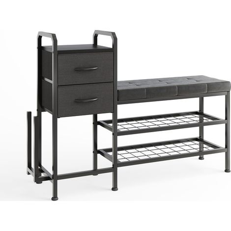 Shoe Bench with Cushion, Storage Bench with Padded Seat, 2 Drawers & Open Compartments, for Entryway, Hallway & Living Room (1/4)