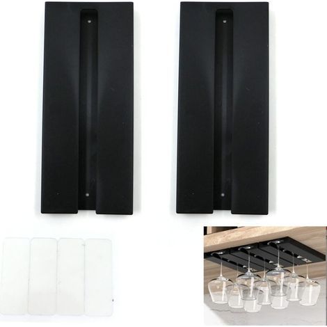 Porte Verres à Vin Suspendre - Aucun perçage requis, Grande capacité, Porte-Verres à Pied Suspendu Support, pour Bar Cuisine, 25.3 11 2cm(Noir 2pcs) (1/2)