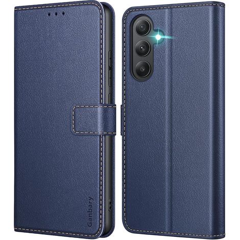 Leder Handyhülle Samsung Galaxy A55 5G Blau Klapphülle Kartenschlitzen (1/5)
