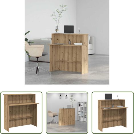 Comptoir de réception - Bureau réception chêne artisanal 100x50x103,5cm bois ingénierie (1/5)