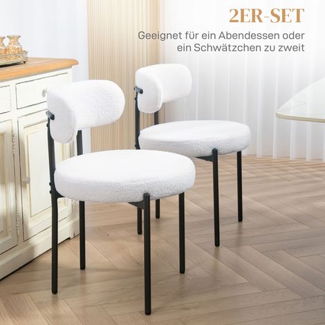 Lot de 2 chaises salle à manger, housse en polaire, assise capitonnée, piètement métallique, blanc crème (1/4)