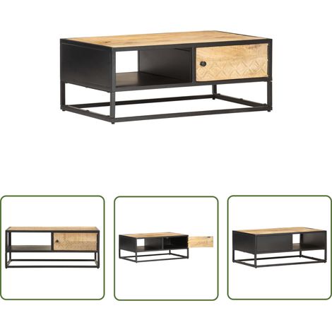 The Living Store Couchtisch mit Geschnitzter Tür 90x55x36 cm Raues Mangoholz - Industrieller Couchtisch - Vintage Tisch - Wohnzimmerstil - Massivholztisch - Mangoholz Couchtisch (1/5)