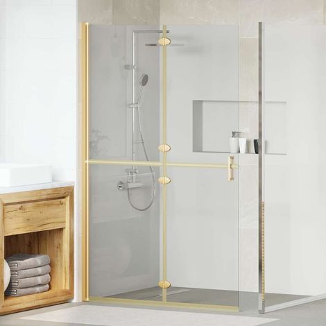 Vidaxl – Paroi de douche à l'italienne doré 90 x 6,5 x 190 cm – Aluminium et verre trempé – Design pliable pour gain de place – Usage intérieur