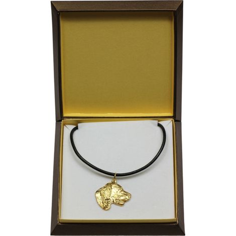 Collana con ciondolo a forma di Setter inglese, Laverack, in confezione regalo, placcata in oro, ideale per gli amanti dei cani, un gioiello di grande effetto firmato Art-Dog. (1/5)