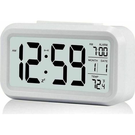 Réveil Digital Réveil Matin, Horloge Numérique Réveil à Pile Silencieux pour Enfants Adultes Grand écran LED Température Calendrier (1/5)