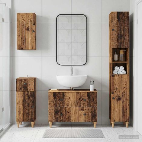 vidaXL 4 Piece Bathroom Cabinet Set ALKMAAR Old Wood Engineered Wood (1/5)
