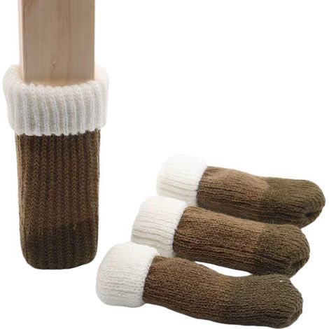 Juego de 8 protectores de fieltro tejido para patas de sillas, aptos para muebles y mesas, y que protegen los suelos. (marrón) (1/5)