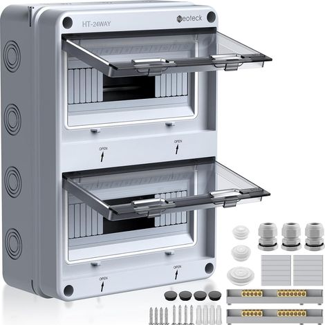 Coffret Électrique 24 Modules IP65 Étanche - Tableau de Distribution Transparent avec Accessoires - Boîtier Modulaire Mural Extérieur pour Chantier ou Maison (1/5)