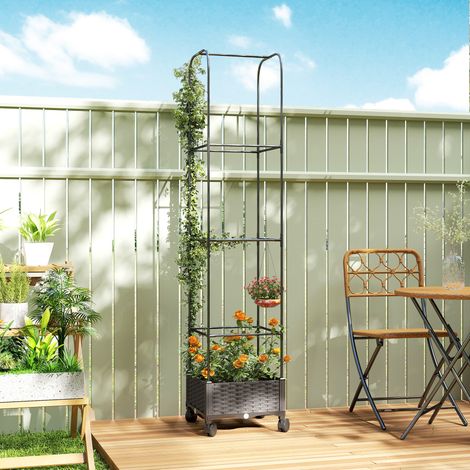 Jardinière surélevée avec treillis. bac à fleurs mobile sur roulettes. trou de drainage. dimensions : 40 x 40 x 185 cm