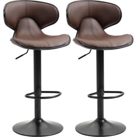 Set of 2 Adjustable Swivel Bar Stools with Backrest and Footrest,Steel Frame Gas Lift for Kitchen Counter and Dining Room in Brown