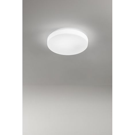 Plafonnier LED en verre soufflé blanc satiné, dimmable CCT 3000K-4000K, puissance 24W, diamètre 40 cm, haute efficacité - Luminaire de Perenz