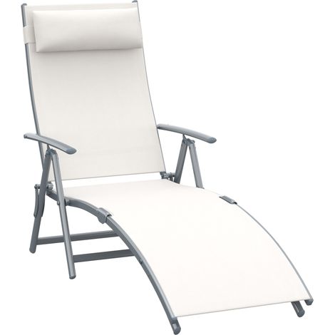 Tumbona plegable tumbona de jardín con respaldo ajustable en 7 niveles almohada y reposabrazos carga 165 kg para piscina terraza 137x63,5x100,5 cm (1/6)