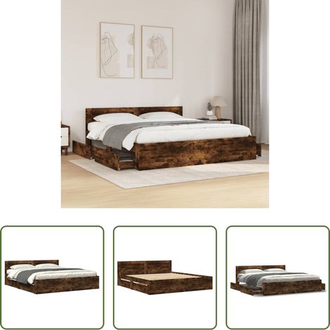 vidaXL Holz Bettgestell - Bettgestell mit Kopfteil Räuchereiche 180x200 cm Holzwerkstoff (1/5)