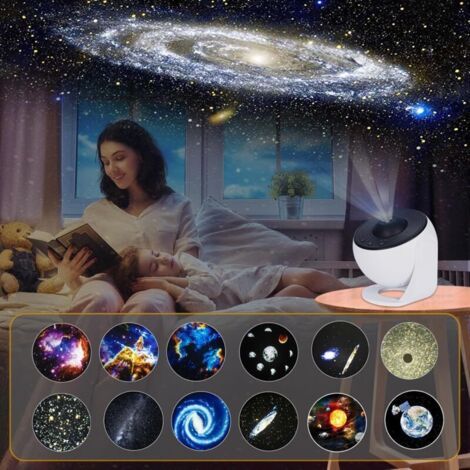 NALOOKAMIC Projecteur Galaxy, 13 en 1, lumière d'étoiles pour planétarium domestique pour chambre à coucher, nébuleuse rotatif à 360°, lampe de nuit ciel étoilé avec 12 constellations du système solai