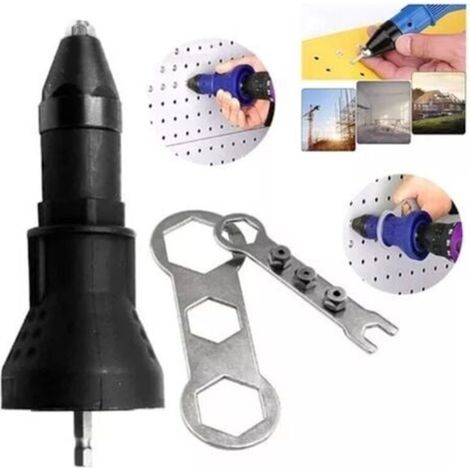 Pince à riveter électrique pour perceuse sans fil électrique riveteuse riveteuse adaptateur pistolet à riveter sans fil kit d\'outils de rivetage adaptateur de perceuse accessoire (1/5)