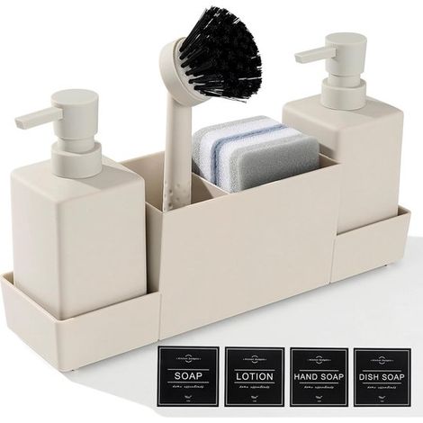 Set dispenser di sapone da cucina beige - Scatola portaoggetti 4 in 1 - Beige