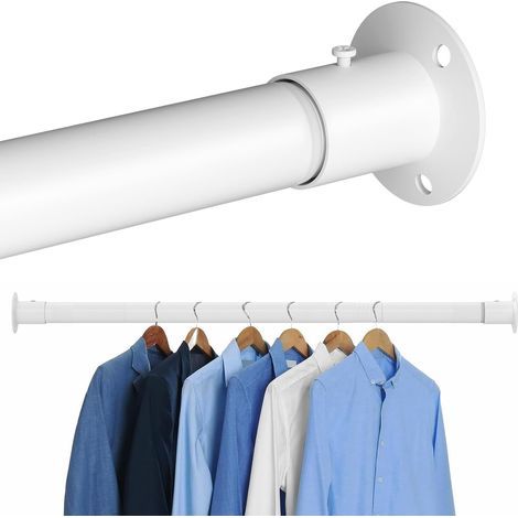 Teleskop-Kleiderstange (50–70 cm), Duschvorhangstange, 25 mm Durchmesser, einfach zu montieren und platzsparend, weiß (1/5)