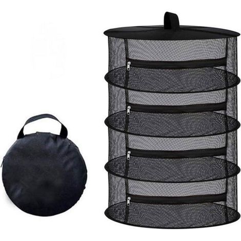 Filet de séchage pliable - 4 couches - Filet de séchage - 60 x 80 cm - Filet de rangement avec fermeture éclair - Noir - Fil (1/4)