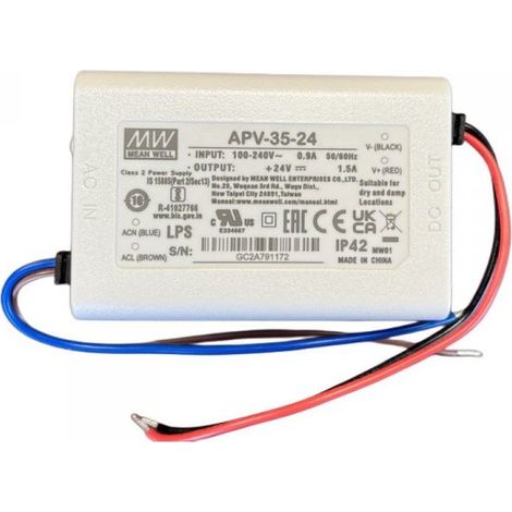 MW MEAN WELL APV-35-24 Alimentatore 35W 24V 1,5A IP30 Input 220V e 110V
