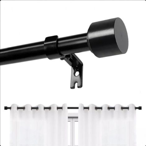 122 213 cm Tringle à rideau télescopique en métal noir de , diamètre 25 mm, adaptée à la chambre et au salon (support inclus) (1/5)