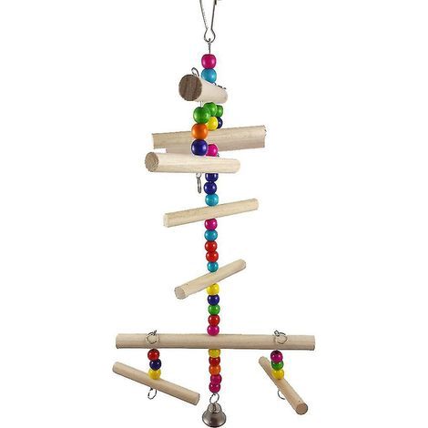 Perchoir en bois naturel pour perroquet, perles colorées, jouet à mâcher facile à suspendre (1/4)