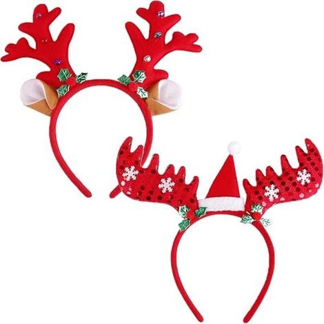 Serre-tête et Bandeau de Renne de Noël - Lot de 2 Accessoires de Cheveux pour Enfants et Adultes - Fêtes de Noël