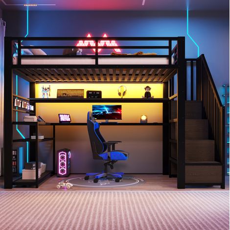 cama alta 90x200 con escritorio y armario OKMYHOME (1/5)