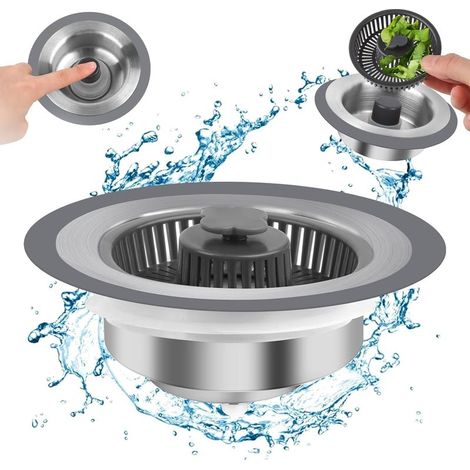 3-in-1 Universal-Küchenspülenstöpsel, Küchenspülen-Ablaufstopfen, Korrosionsfilter, Küchenspülen-Sieb- und Stöpsel-Kombination, Verstopfungsschutzfilter für Küchen-/Badezimmerspülen (1/5)