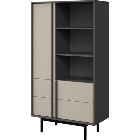 Estantería Levali 103, Beige, Abierto, Con cajones, Con puertas, Aglomerado laminado, Número de puertas: 0, Número de cajones: 0, 155x83x43cm