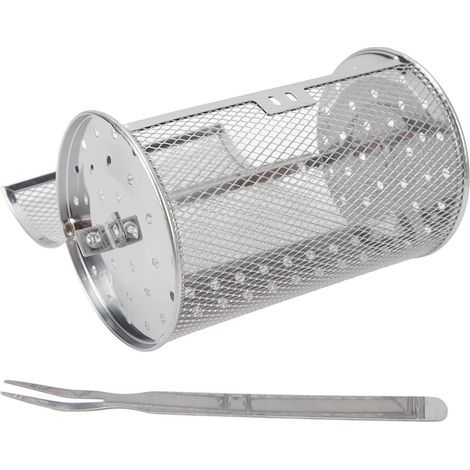 Panier à barbecue roulant en acier inoxydable avec fourchette cylindrique en treillis métallique pour barbecue, camping, pique-nique et fêtes (hauteur : 18 cm) (1/5)