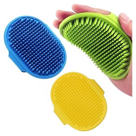 Brosse de bain pour chien en 3 pièces, brosse de toilettage pour chien, shampoing pour animaux, brosse de bain, brosse de massage apaisante, peigne en caoutchouc avec manche à anneau réglable, convien (1/5)