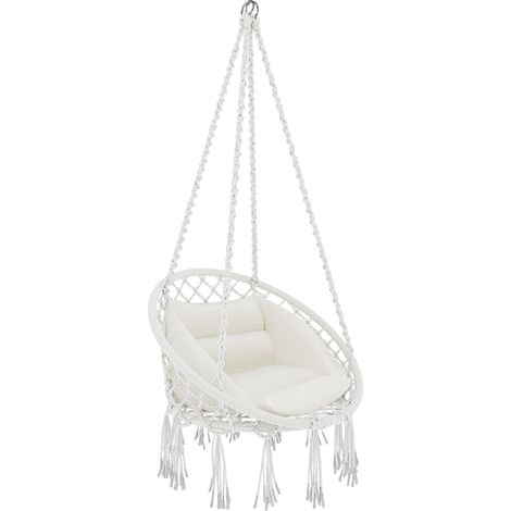 Golfito - Poltrona sospesa in tessuto beige con cuscini