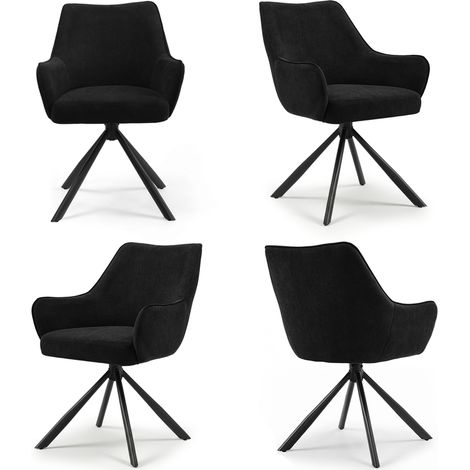 Bon Furni Samt Esszimmerstuhl Schwarz, 4er Set, 360° drehbar, ergonomisch mit Federkern, unsichtbarem Reißverschluss & verstellbaren Füßen