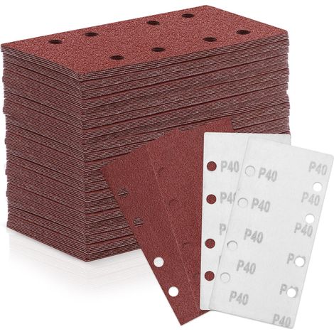 Lot de 100 feuilles de papier abrasif 93 x 185 mm, 8 trous, grain 40 (1/5)