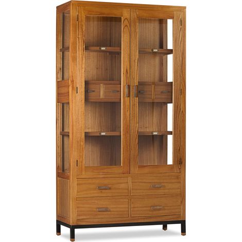 Vitrine en bois clair massif de Mindy 2 portes 8 tiroirs Zandhu 100cm (1/5)