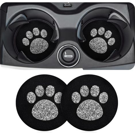 2 Pièces sous Verre De Voiture, sous-Verres D'insertion De Bling Véhicule, Bling Accessoire De sous Verre Voiture, Universel Antidérapants Bling Silicone sous-Verre De Véhicule (Argent) (1/5)