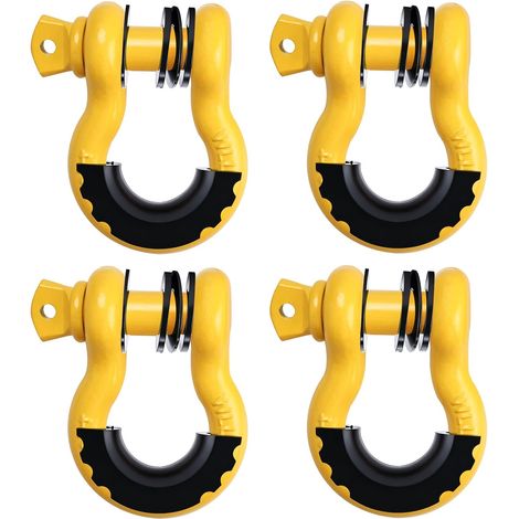 Lot de 4 manilles d'arc robustes de 4,75 tonnes (4,3 kg) avec isolateur en caoutchouc et rondelles, grand anneau en D en alliage d'acier de 1,9 cm pour remorquage, levage, camion, pick-up (1/5)