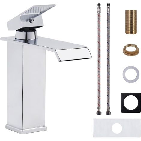 Robinet Salle de Bain Cascade Mitigeur Lavabo en Acier Inoxydable (1/5)