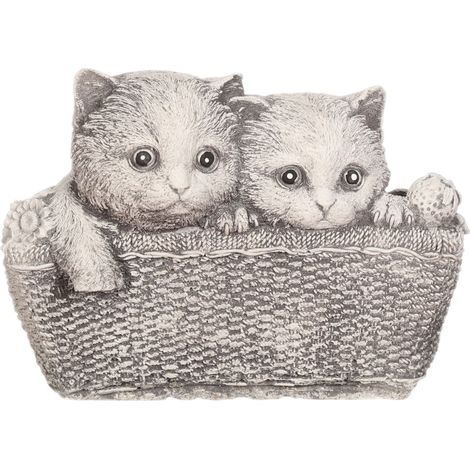 Escultura de hormigón gris: Gato en una cesta. Figura de jardín. (1/5)