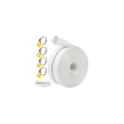 Tuyau Refoulement 1 1/2" Tuyau Plat Tuyau En Tissu 38mm 20m Avec 4 Clips pour Pompes à Eau Submersibles Et Autres Bassin De Drainage Irrigation De Jardin Bain à Remous Piscine Ou Puisard (1/5)