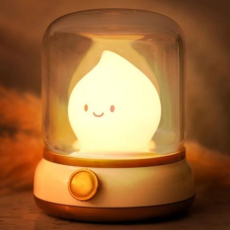 ®RisingFF Veilleuse feu de camp fantôme, jolie lampe à pétrole, flamme en silicone ambrée (1/4)