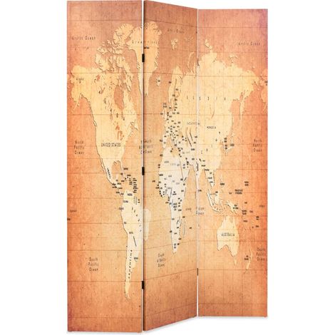 Paravent Cloison de séparation pliable, Pour Jardin, Balcon, Terrasse 120 x 170 cm Carte du monde Jaune OIB3801E (1/5)