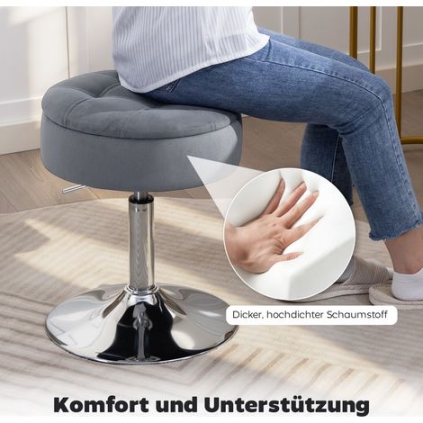 Tabouret de bar pivotant avec rangement intégré, chaise de bistrot réglable en hauteur, assise en velours gris, dimensions 39x39x65 cm, idéal cuisine ou comptoir (1/5)