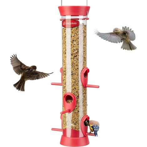 Vogelfutterstation mit 6 Anflugstangen, 38cm, für ganzjährige Fütterung, Rot