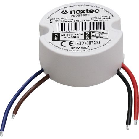Fuente de alimentación redonda de 50 mm, 24 V, IP20, 1 A, 24 W