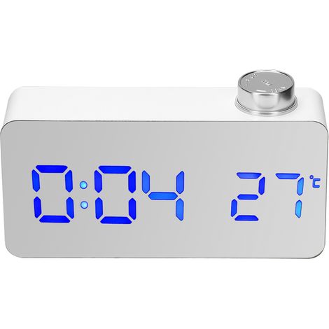 Réveil électronique élégant avec bouton miroir et éclairage LED, idéal pour la décoration de la chambre à coucher (lumière bleue). (1/5)