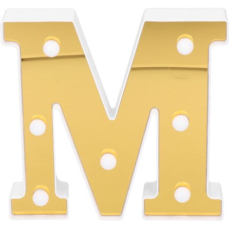 Lampe décorative LED dorée en forme de lettre M, éclairage intérieur blanc chaud pour maison.